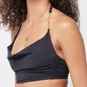 New L*SPACE Black Voltaire Swim Bikini Top With Gold Chain Detail Small NWT